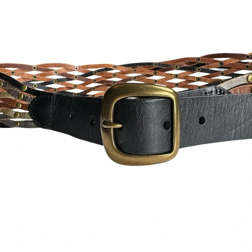 Fossil Genuine Leather Woven Studded Belt, Size Small
